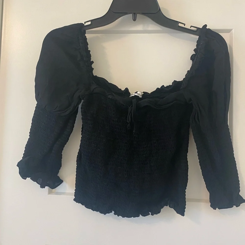 Reformation Smocked Black Puff Sleeve blouse